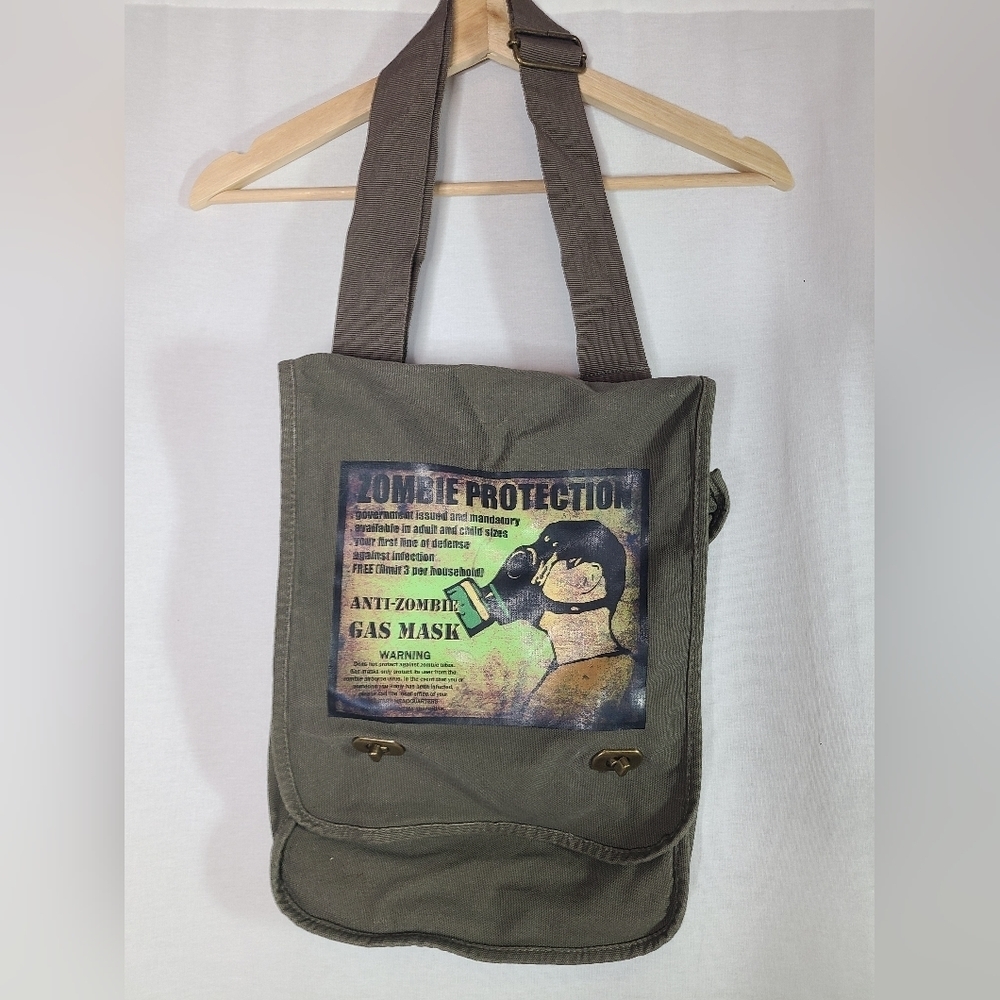 Authentic Pigment Canvas Field Bag Zombie Survival Protection Printed-Army Green